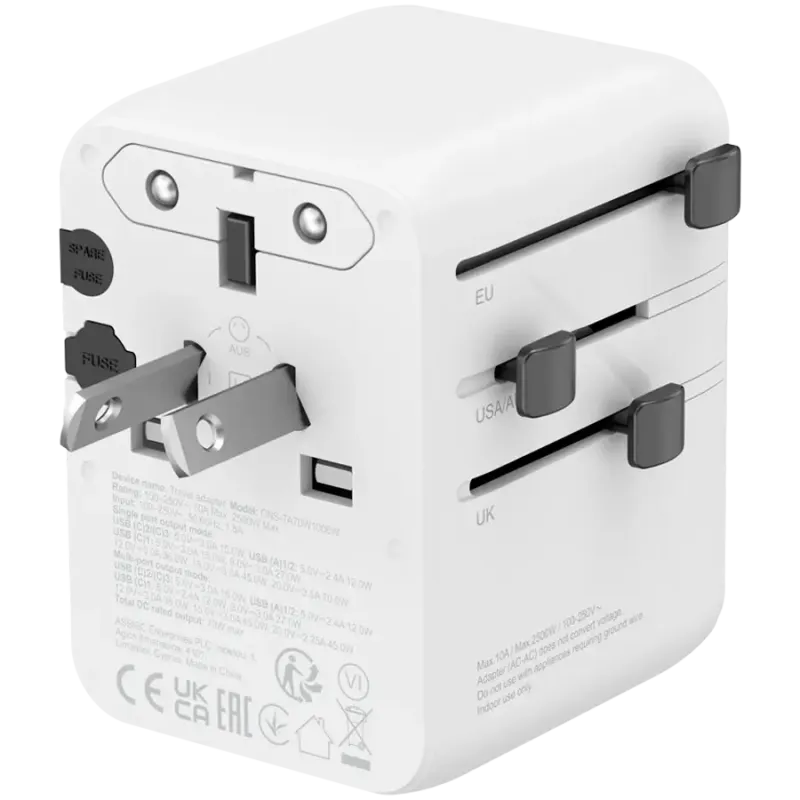 Мережевий фільтр-подовжувач Canyon OnTour 70 GaN III Universal Travel Adapter White (CNS-TA70W1006W)
