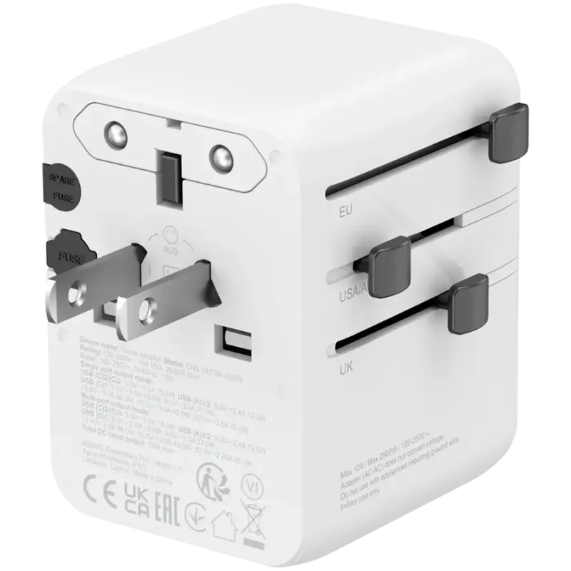 Мережевий фільтр-подовжувач Canyon OnTour 70 GaN III Universal Travel Adapter White (CNS-TA70W1006W)