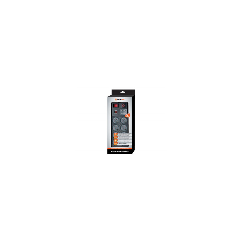 REAL-EL RS-8F USB CHARGE 3M, BLACK (EL122300004)