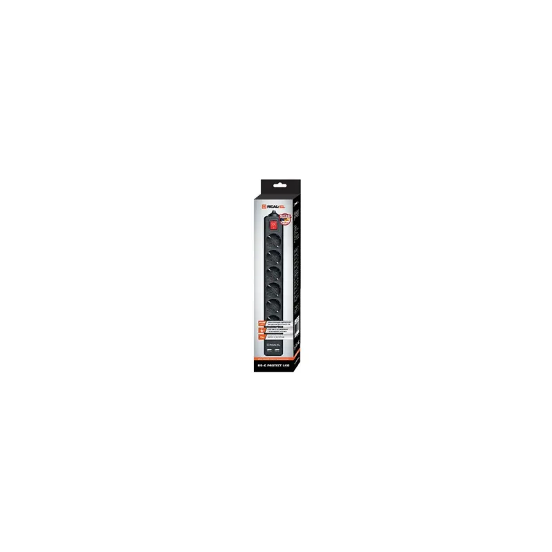 Мережевий фільтр-подовжувач REAL-EL RS-6 PROTECT USB 5m black (EL122300018)