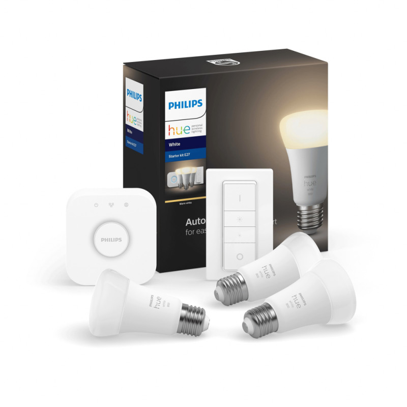 Philips Hue White: Bridge, Dimmer, лампа E27 3шт (929001821620)