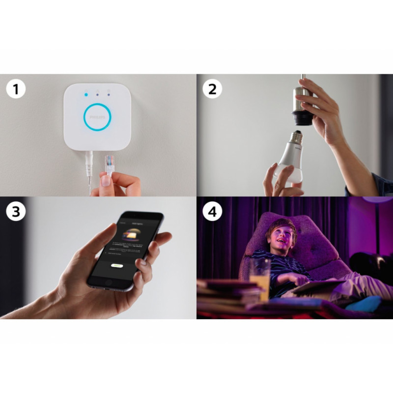 Philips Hue Color: Bridge, Dimmer, лампа E27 3шт (929002216825)