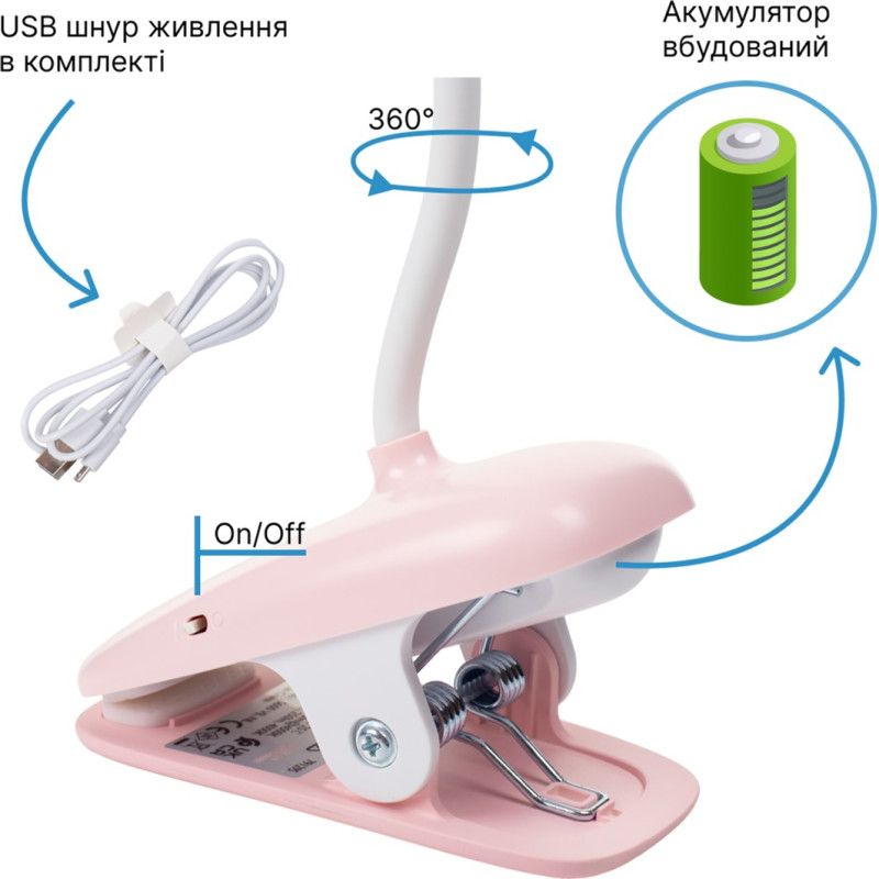 Лампа Philips LED Reading Donutclip Pink акумуляторна (929003179627)