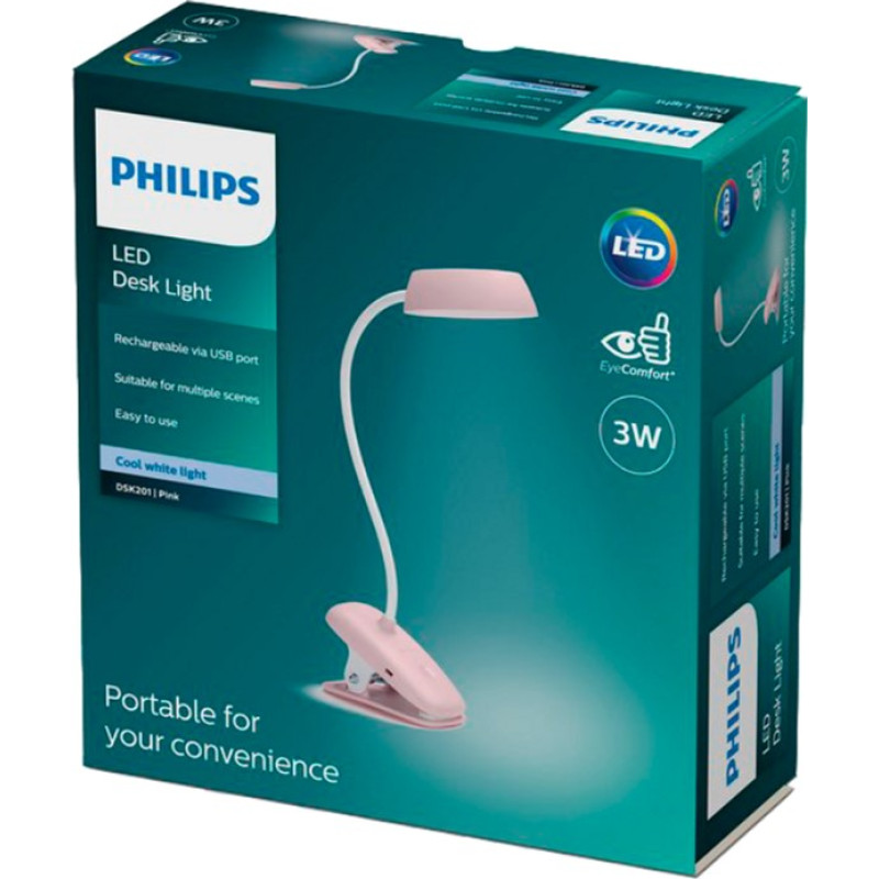 Лампа Philips DSK201 PT 3W 4000K USB Donutclip Pink (929003179607)
