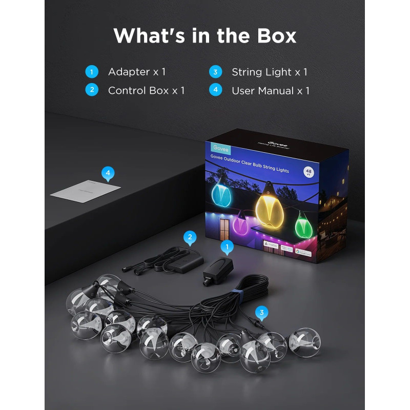 Лампа Govee H7025 Outdoor Clear Bulb String Lights, WI-FI/Bluetooth (H7025CB1)