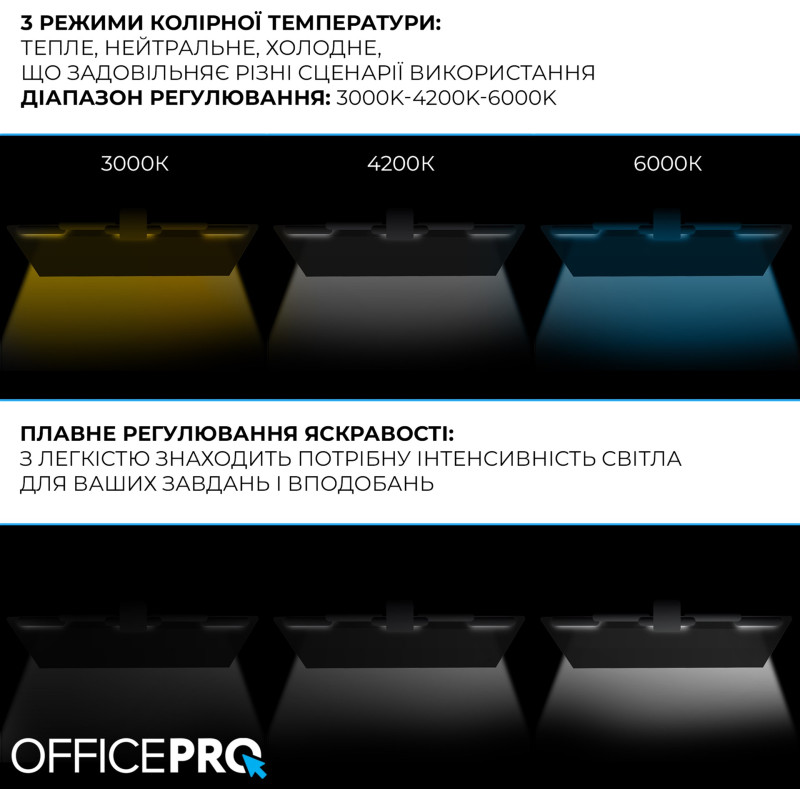 OfficePro LED 24W 1300Lm 3000-6000К Black для монітора (SL300B)