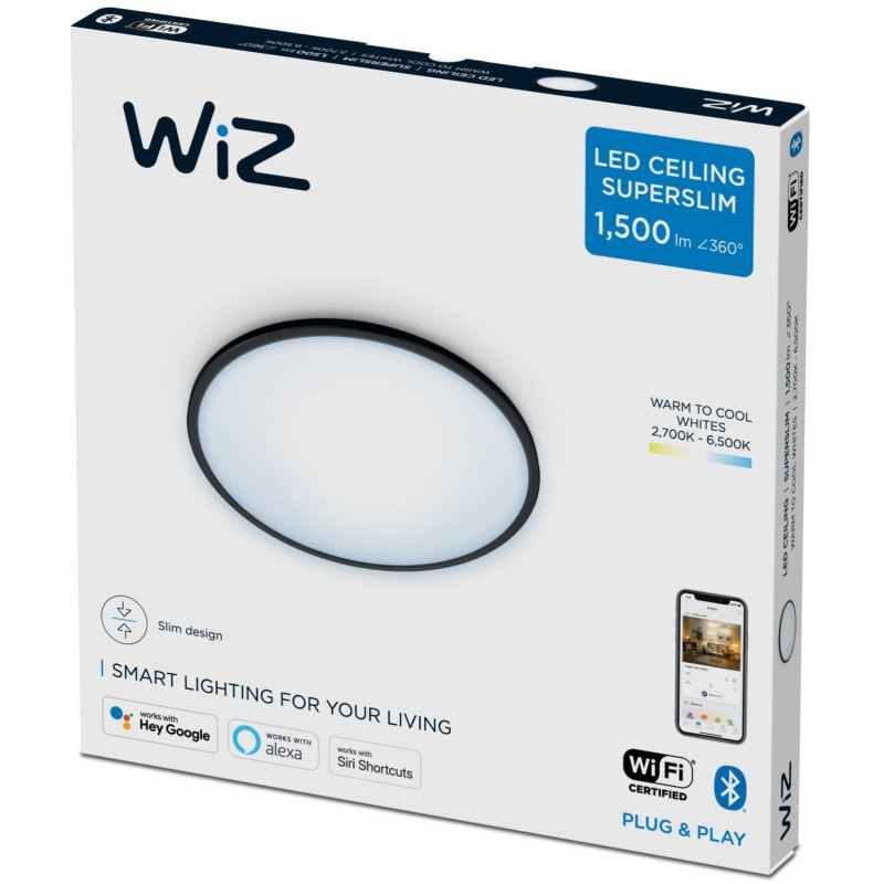 Стельовий світильник WiZ LED Ceiling SuperSlim Black 16W 2700-6500K (929002685201)