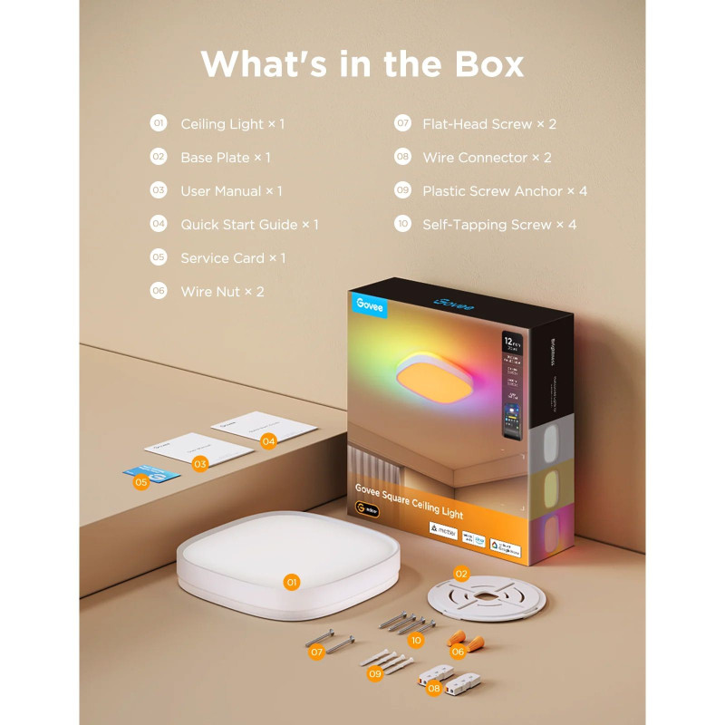 Потолочный светильник Govee Smart Square Ceiling Light 30cm, белый (H80A4C01)