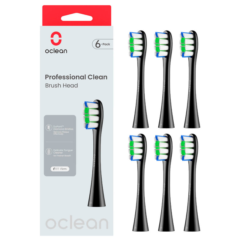 Насадка для зубной электрощетки Oclean Brush Head Professional Clean 6-pack Black (6970810553864)