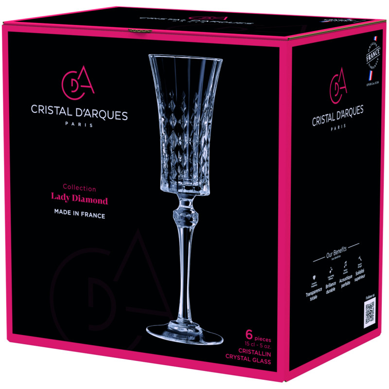 Cristal D’Arques Набор бокалов для шампанского Lady Diamond 150 мл x 6 шт (L9742)