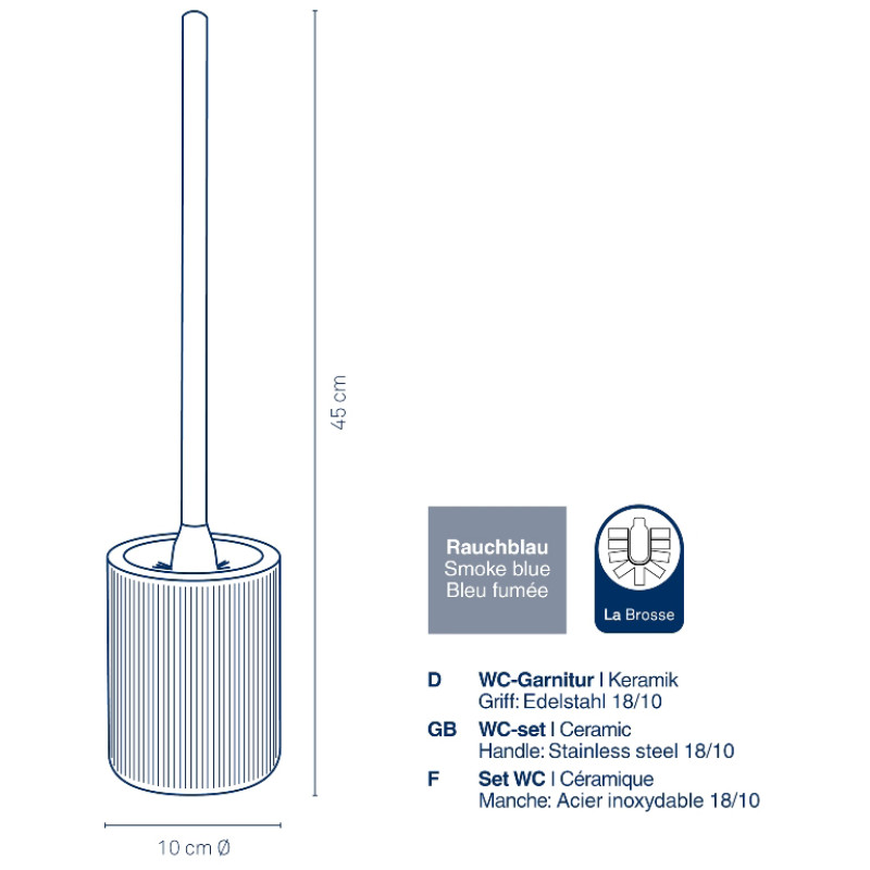 Йоршик для унітазу KELA Ava, димчасто-синій, 45х10 см (24427)