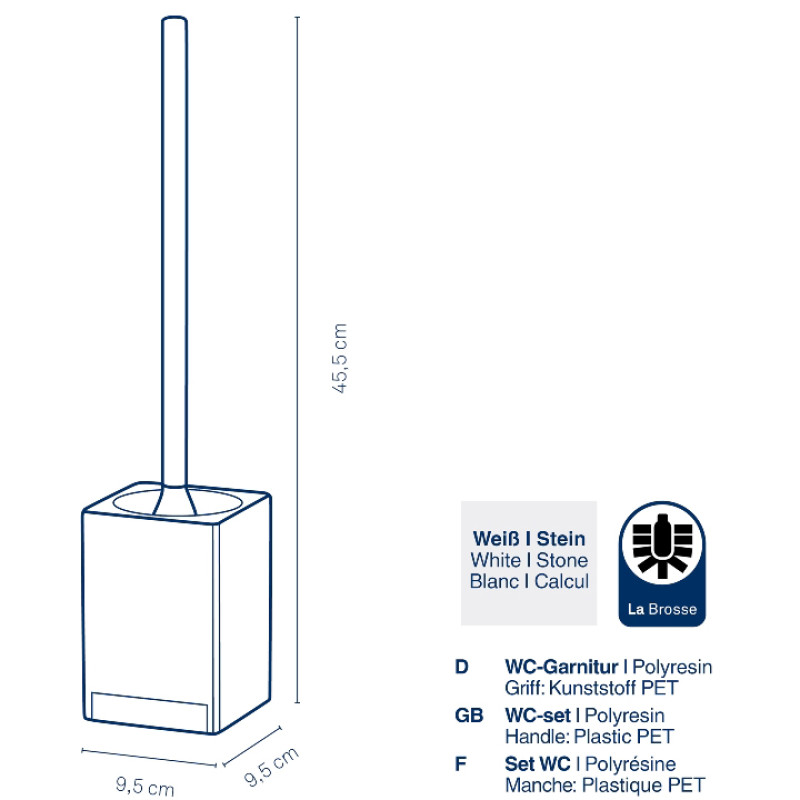 Йоршик для унітазу KELA Cube, білий, 45,5х9,5х9,5 см (23695)