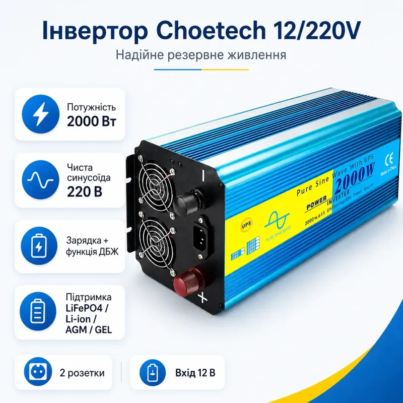 Инвертор Choetech INV-C2000WUPS-EU