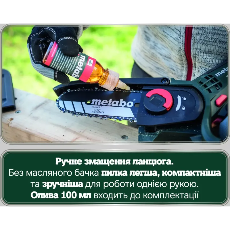 Пила цепная аккумуляторная Metabo MS 18 LTX 15 (600856500)