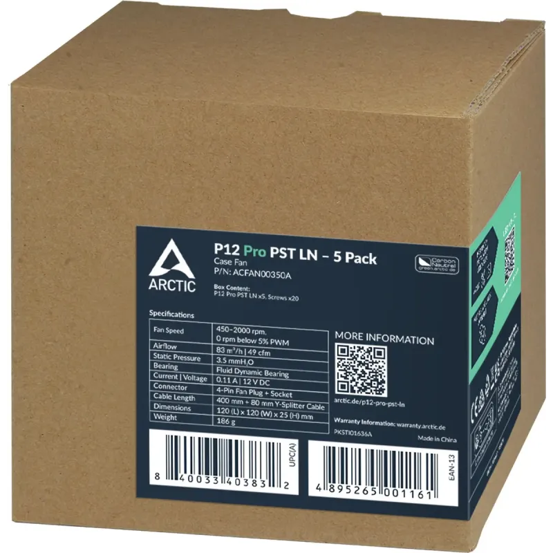 Arctic P12 Pro PST LN Black 5-Pack (ACFAN00350A)