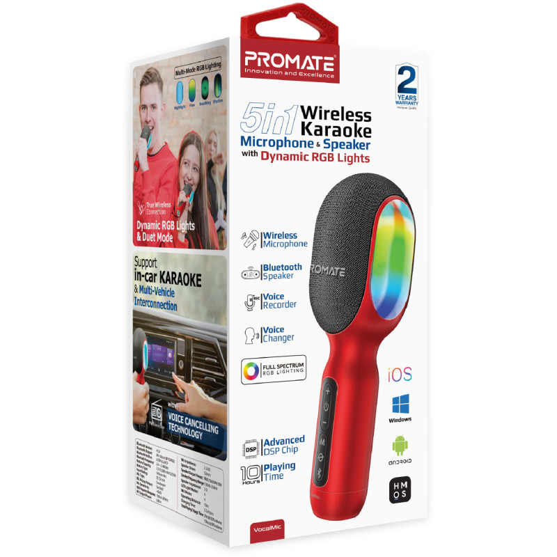 Promate VocalMic Bluetooth 2 x AUX LED Red (vocalmic.red)
