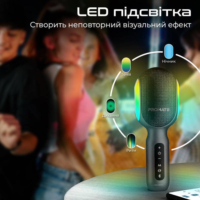 Promate VocalMic Bluetooth 2 x AUX LED Black (vocalmic.black)