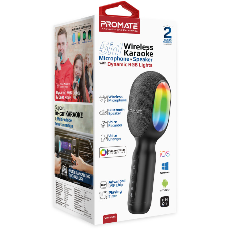Promate VocalMic Bluetooth 2 x AUX LED Black (vocalmic.black)