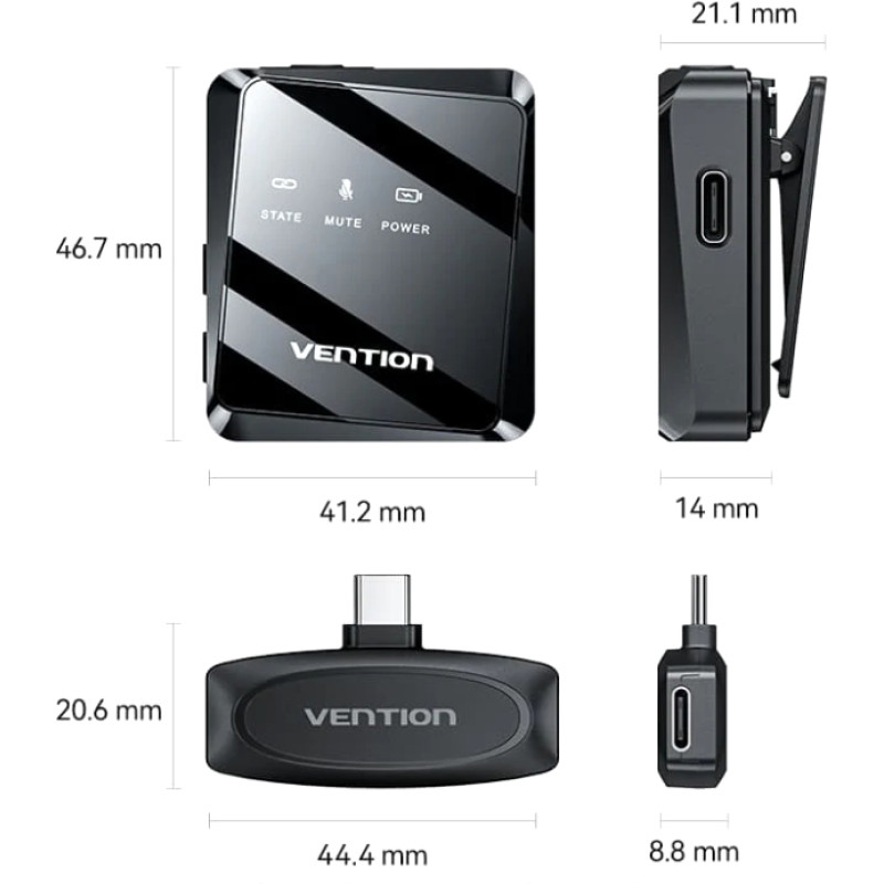 Vention USB-C 2-Pack Wireless Lavalier Black (NCBB0)