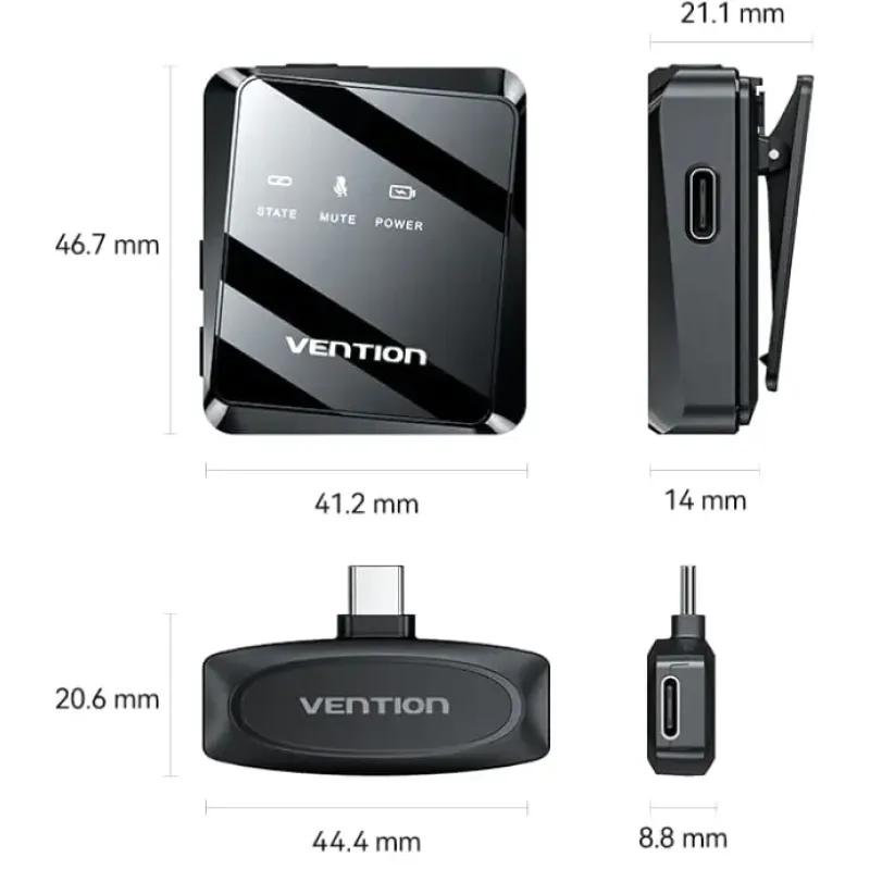 Мікрофон Vention USB-C 2-Pack Wireless Lavalier Black (NCBB0)