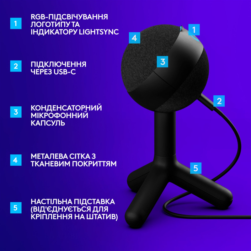 Микрофон Logitech G Yeti Orb RGB Black (988-000551)