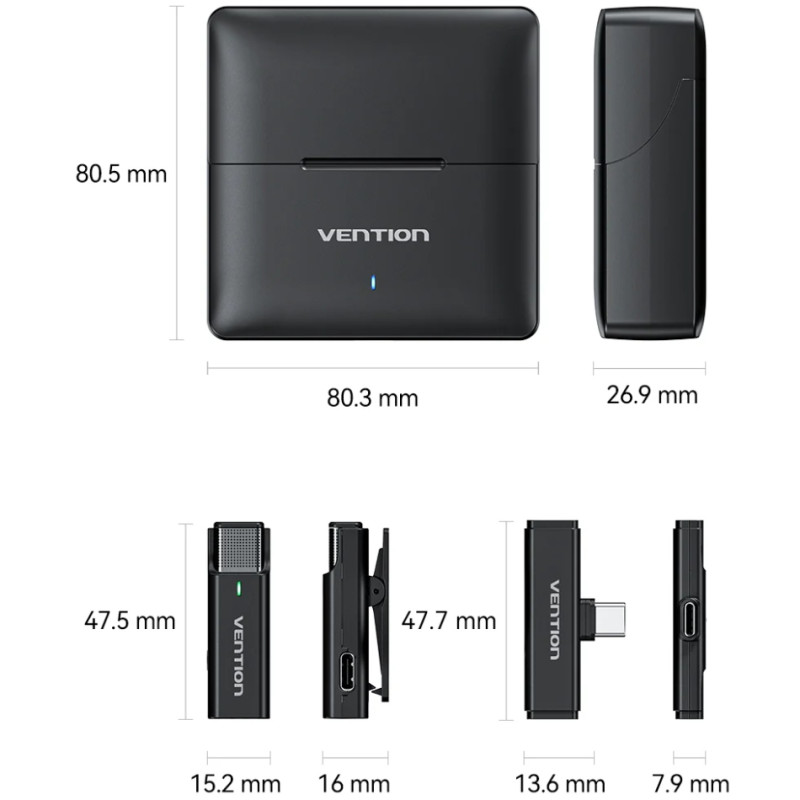 Мікрофон Vention USB-C 2-Pack Wireless Lavalier with Charging Case (NCAB0)
