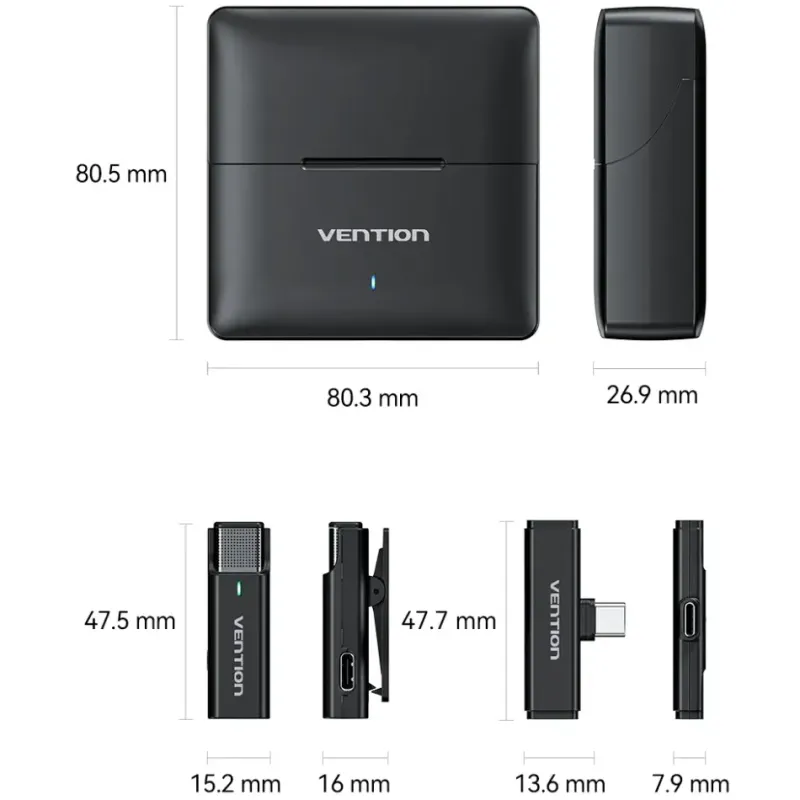 Мікрофон Vention USB-C 2-Pack Wireless Lavalier with Charging Case (NCAB0)