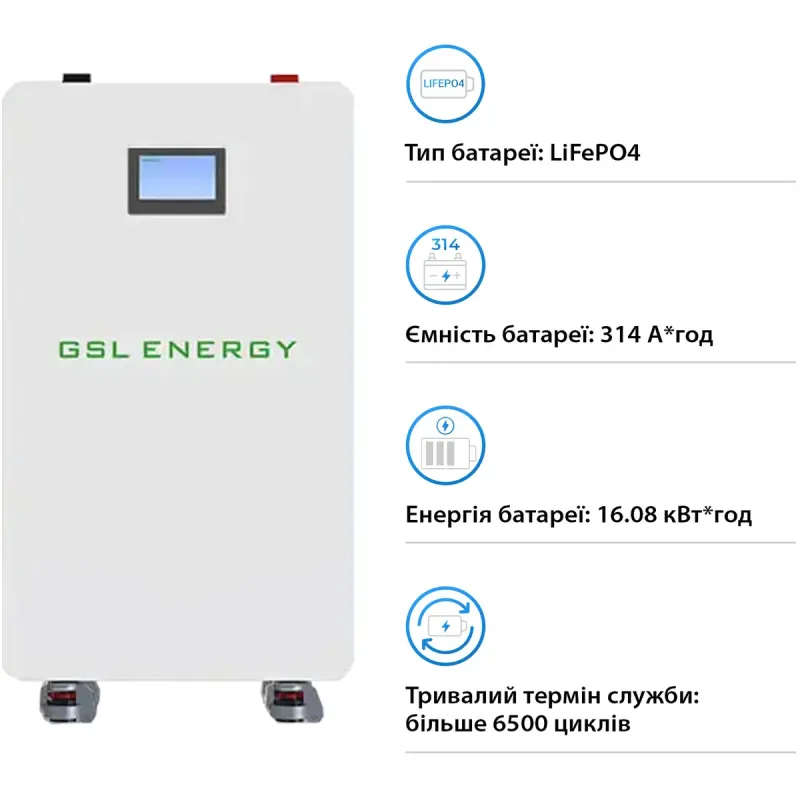 Акумуляторна батарея GSL ENERGY LiFePO4 51.2V 314Ah 16kWh (GSL-W-A16K)