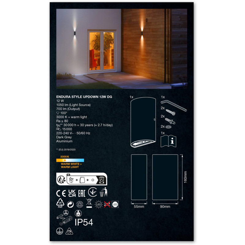 Светильник LEDVANCE Фасадний світильник ENDURA UpDown 12W 3000K IP44 (4058075214057)