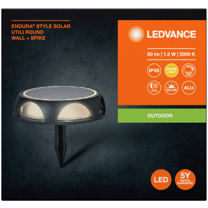 Светильник LEDVANCE ENDURA STYLE SOLAR RD 1,2W 3000K 60Lm 3,7V на сонячній батареї (4058075834743)
