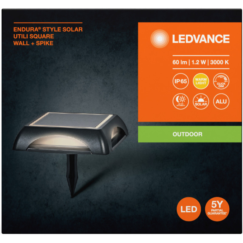 Светильник LEDVANCE ENDURA STYLE SOLAR SQ 1,2W 3000K 60Lm 3,7V на сонячній батареї (4058075834729)