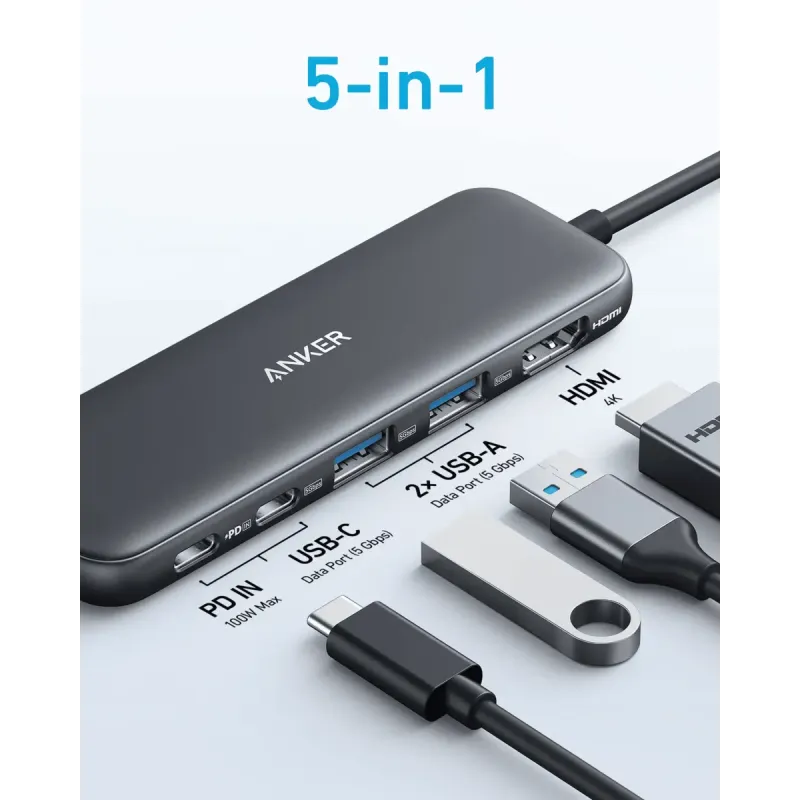 USB-хаб Anker 332 USB-C Hub 5в1 Black (A8355H11)