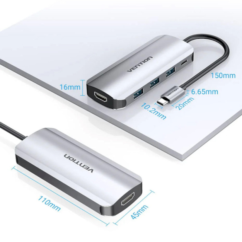 Vention 5-in-1 USB-C to HDMI/USB3.0x3/PD (THFHB)