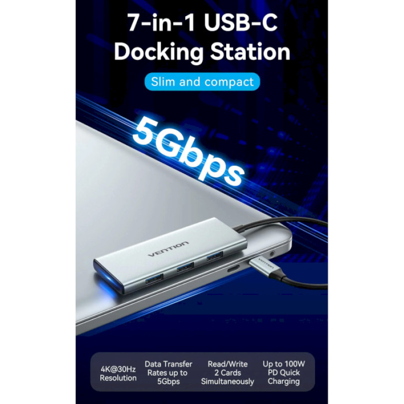 Vention 7-in-1 USB-C to HDMI/USB3.0x3/SD/TF/PD (TOPHB)