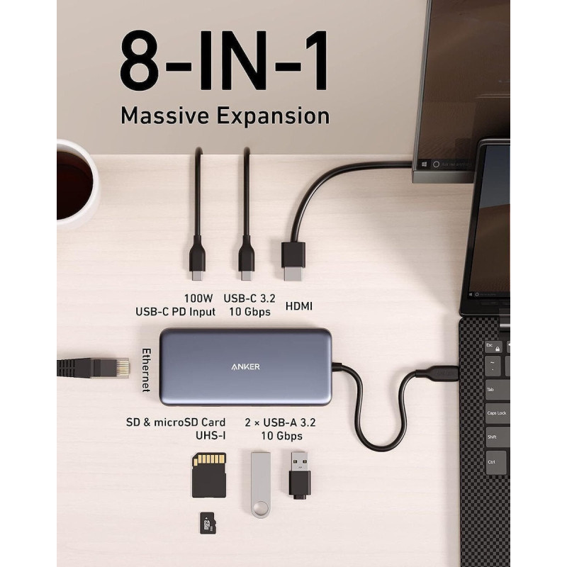 USB-хаб Anker USB-C 8-в-1 Black (A83830A2) (0194644081416)