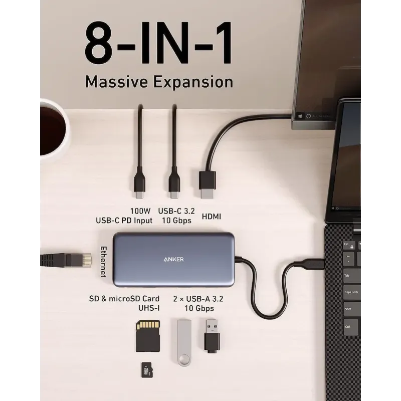 USB-хаб Anker USB-C 8-в-1 Black (A83830A2) (0194644081416)