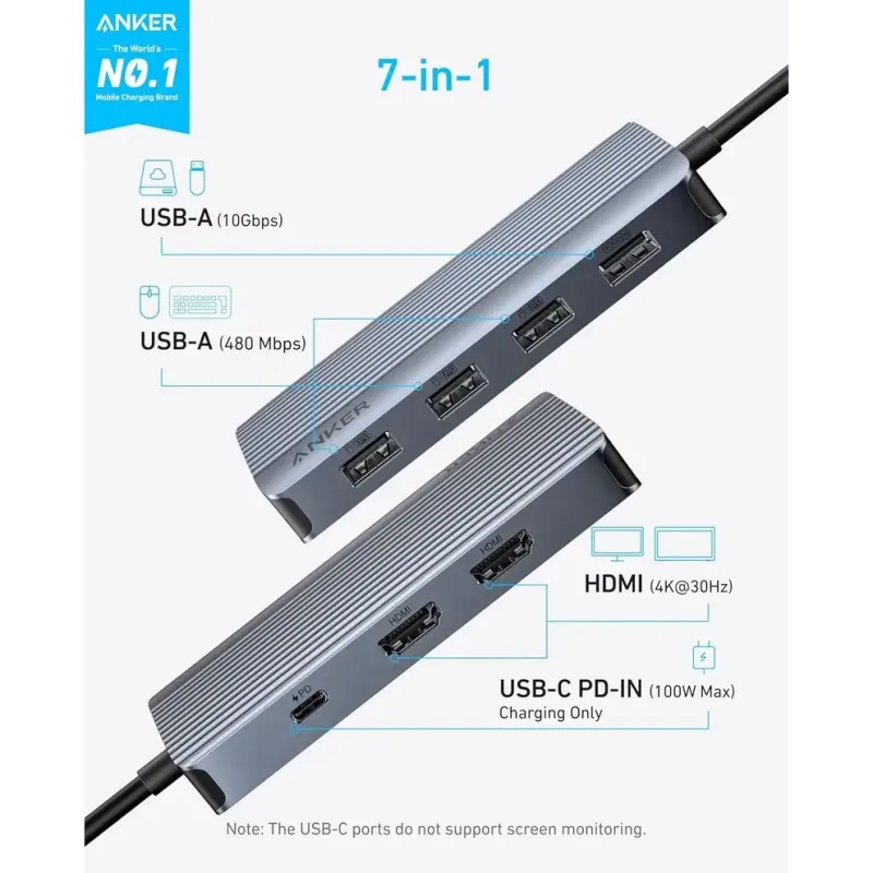 USB-хаб Anker 7in1 USB/Type-C/HDMI (A83740A2)