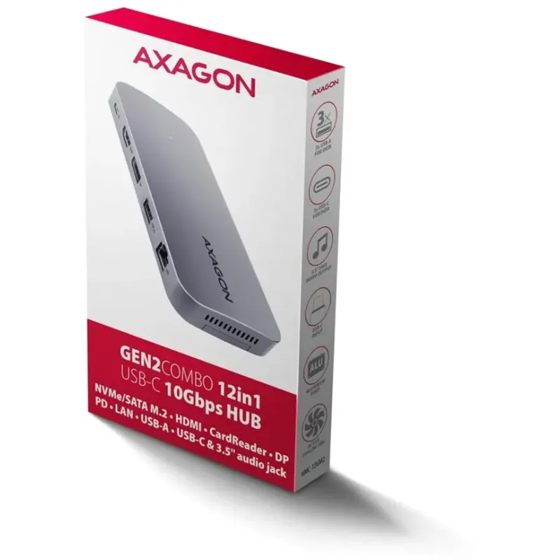 USB-хаб AXAGON USB-C 12-in-1 HDMI + DisplayPort + RJ45 1000Mbps + (HMC-12GM2)