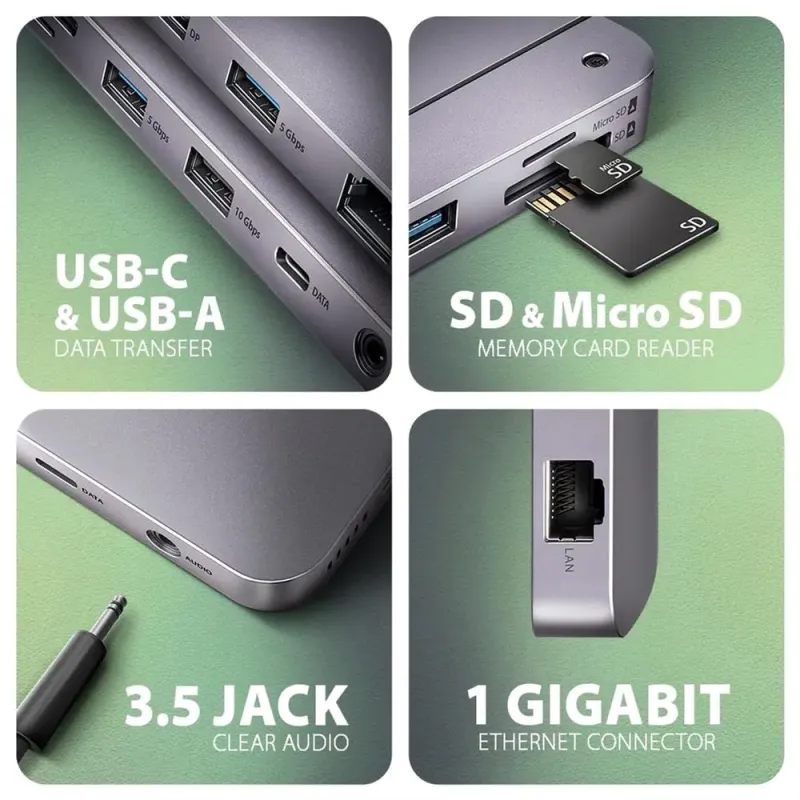 USB-хаб AXAGON USB-C 12-in-1 HDMI + DisplayPort + RJ45 1000Mbps + (HMC-12GM2)