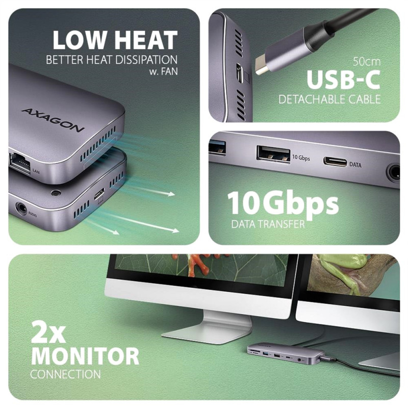 USB-хаб AXAGON USB-C 12-in-1 HDMI + DisplayPort + RJ45 1000Mbps + (HMC-12GM2)