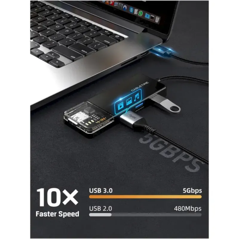 USB-хаб Cabletime USB С/A - 4xUSB 3.0 (CB05B)