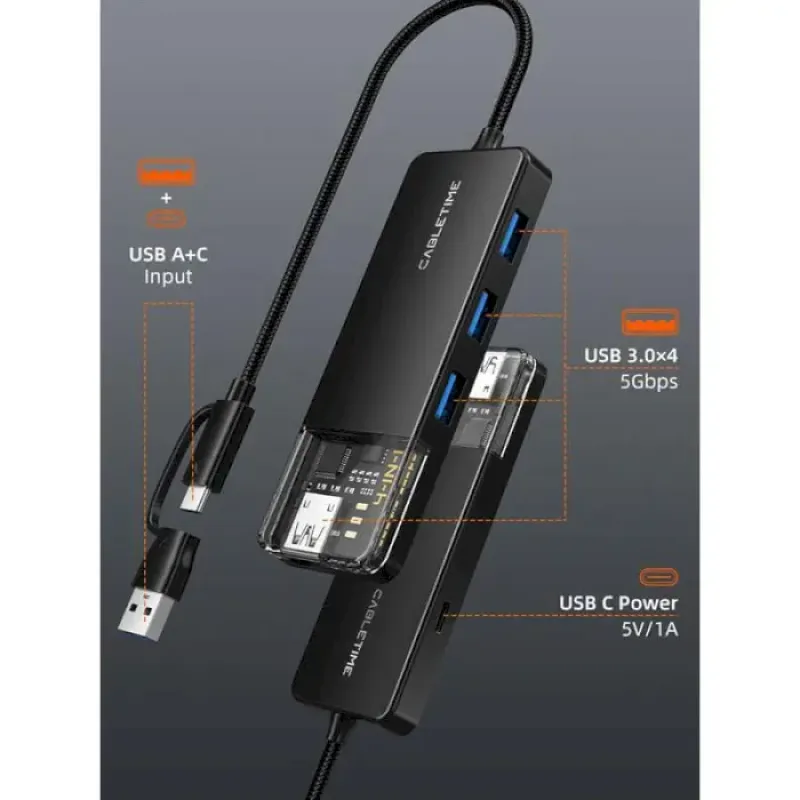 USB-хаб Cabletime USB С/A - 4xUSB 3.0 (CB05B)