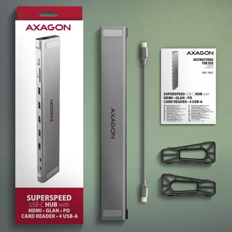 USB-хаб AXAGON HMC-10HLS USB-C 5Gbps 9in1