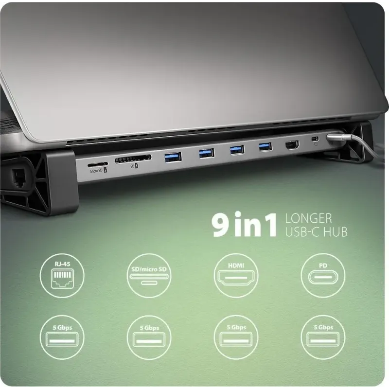 USB-хаб AXAGON HMC-10HLS USB-C 5Gbps 9in1
