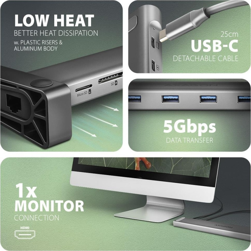 USB-хаб AXAGON HMC-10HLS USB-C 5Gbps 9in1