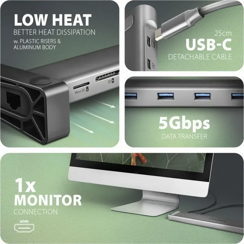 USB-хаб AXAGON HMC-10HLS USB-C 5Gbps 9in1