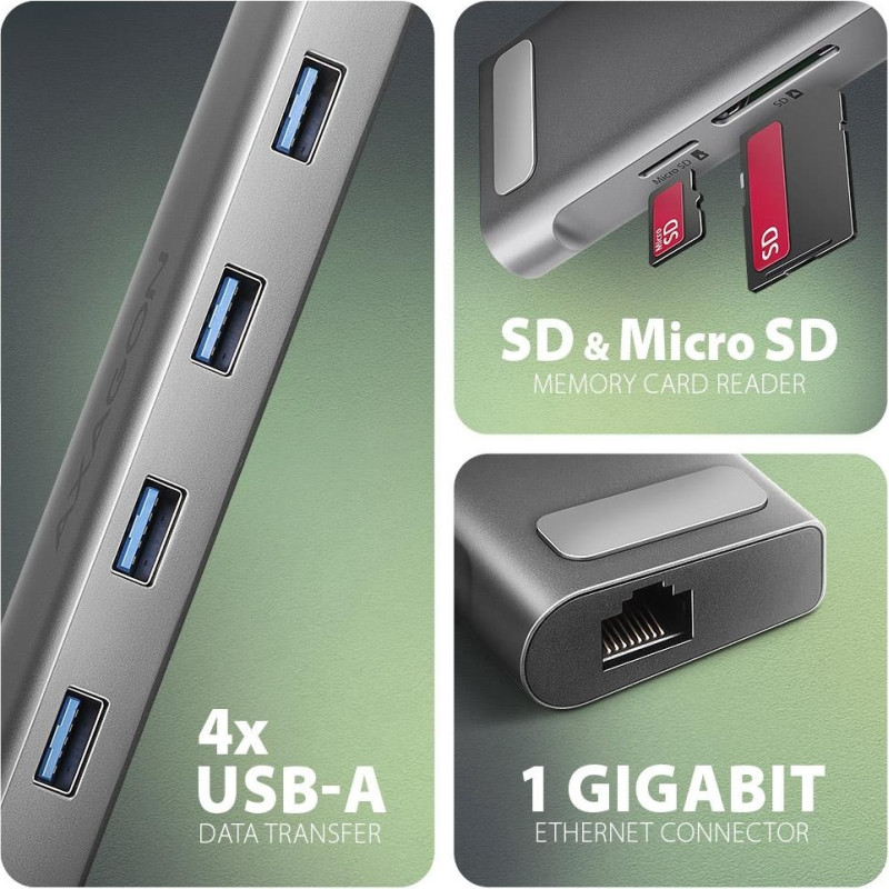 USB-хаб AXAGON HMC-10HLS USB-C 5Gbps 9in1