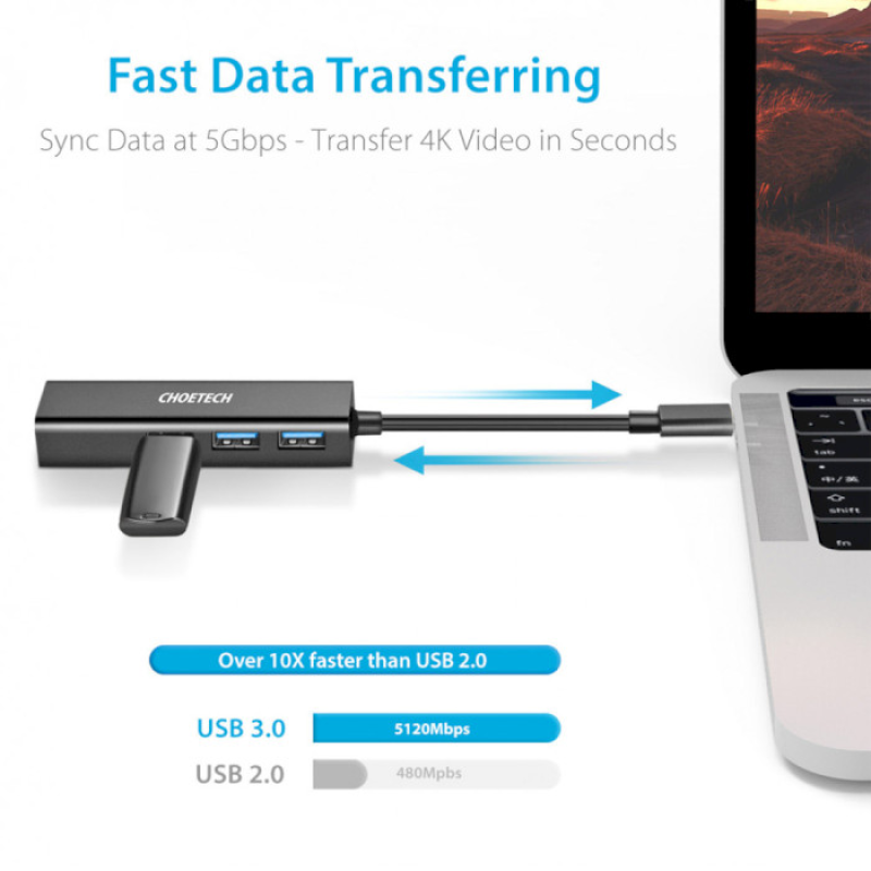USB-хаб Choetech 4-in-1 USB Type-C Adapter (HUB-U02)