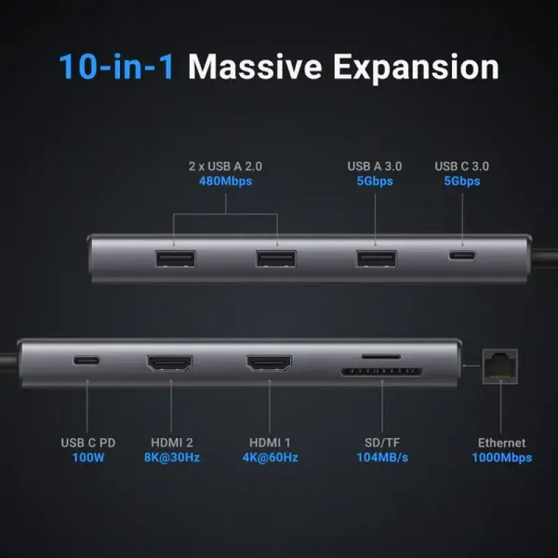USB-хаб UGREEN CM639 10-in-1 Grey (15534)