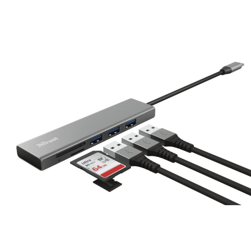 Trust Halyx Fast USB-C Hub & Card reader Aluminium (24191)